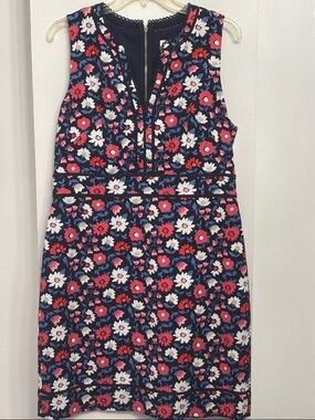 Kate Spade Navy Floral Sleeveless Sheath Cotton Dress Pink/White Blooms Size 14